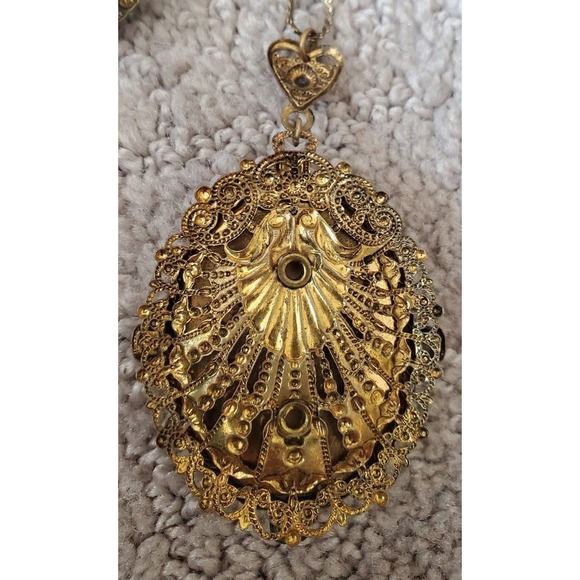 West Germany Glass Transfer ware Courting Couple Cameo Necklace Clip Earrings - Picture 5 of 9